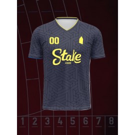 [Breathable Comfort] Customizable Youngsters' Soccer Jersey - V-Neck, Personalized Name & Number, Comfortable Polyester, Ideal for Sports & Outdoor Activities, Machine Washable - Blue & Yellow Geometric Pattern