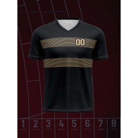 Customizable Youngsters' Soccer Jersey - V-Neck, Comfort Fit in Black & Golden with Your Name & Number - Durable Polyester, Machine Washable for Sports, Outdoor Activities & Casual Wear