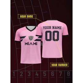 [1pc Customizable Soccer Jersey] 1pc Customizable Soccer Jersey for Kids | Personalized Name & Number, V-Neck, Knit Polyester, All-Season Sports & Casual Wear, Preppy Street Style, Medium Stretch, for Boys & Girls, Beach & Party Top