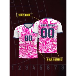 1pc Customizable Soccer Jersey for Kids - V-Neck, All-Over Print, Knit Fabric, Polyester, Medium Stretch, Personalized Name & Number, for Boys & Girls, Sports & Casual Wear, Spring/Summer/Fall