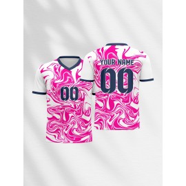 1pc Customizable Soccer Jersey for Kids - V-Neck, All-Over Print, Knit Fabric, Polyester, Medium Stretch, Personalized Name & Number, for Boys & Girls, Sports & Casual Wear, Spring/Summer/Fall