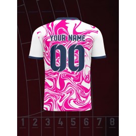 1pc Customizable Soccer Jersey for Kids - V-Neck, All-Over Print, Knit Fabric, Polyester, Medium Stretch, Personalized Name & Number, for Boys & Girls, Sports & Casual Wear, Spring/Summer/Fall