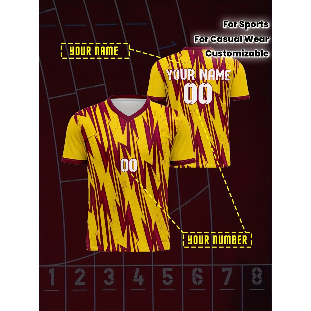 1pc Customizable Soccer Jersey for Kids - V-Neck Youth Football Shirt with Personalized Name & Number, Polyester Knit Fabric, All-Over Print, Regular Fit, for Sports & Casual Wear, Spring/Summer/Fall - Unisex