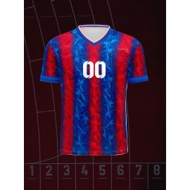 Youth Soccer Jersey - Customizable Name & Number, Red & Blue Striped Design, V-Neck, Stretchy Fabric, Perfect for Sports, Casual, and Outdoor Activities, Youth Sports Apparel | Customizable Jersey | Comfortable Fit, Soccer Gear