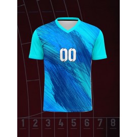 1pc Customizable Soccer Jersey for Kids - V-Neck, All-Season Knit Polyester Football Shirt with Personalized Name & Number, Preppy Street Style, Medium Stretch, for Sports & Casual Wear