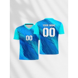 1pc Customizable Soccer Jersey for Kids - V-Neck, All-Season Knit Polyester Football Shirt with Personalized Name & Number, Preppy Street Style, Medium Stretch, for Sports & Casual Wear