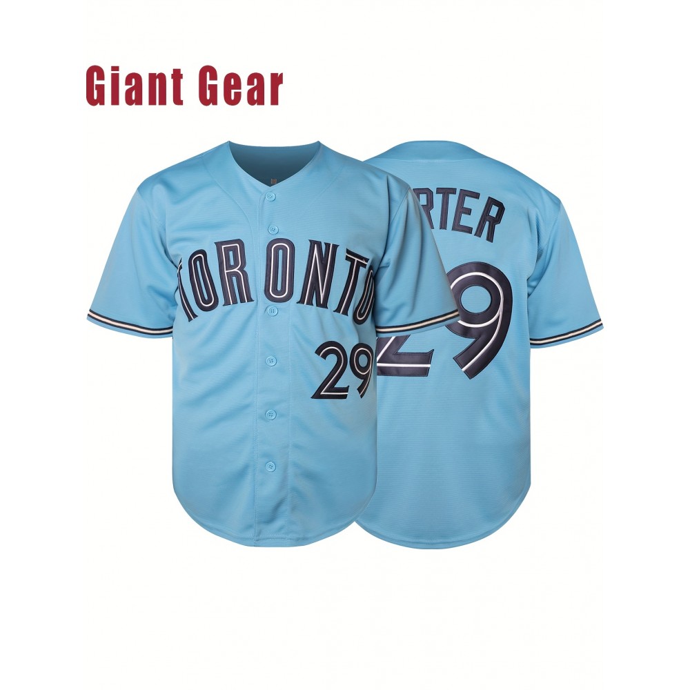 Men'S # 29 Blue Baseball Shirt -100% V-neck Sweatshirt Loose Fit Button Closed Casual And Sportswear Multi Functional Running Training Hiking Cycling Fishing Ideal Size S-3XL